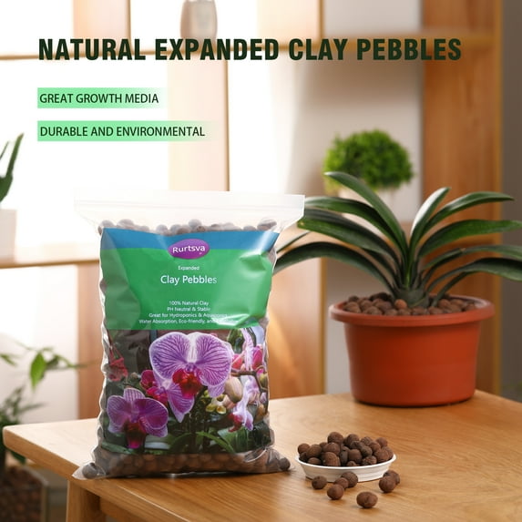 Natural Organic 10QT Clay Pebbles, 8mm-15mm Expanded Leca Plant Garden Soil , Grow Media for Hydroponics, Drainage, Decoration, Aquaponics and Other Gardening Essentials