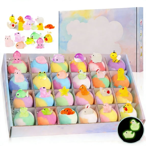 Natural Organic Bath Bombs 24 Pack for Boys and Girlss, with Bath Toys Birthday Gift Set for Boys Girls
