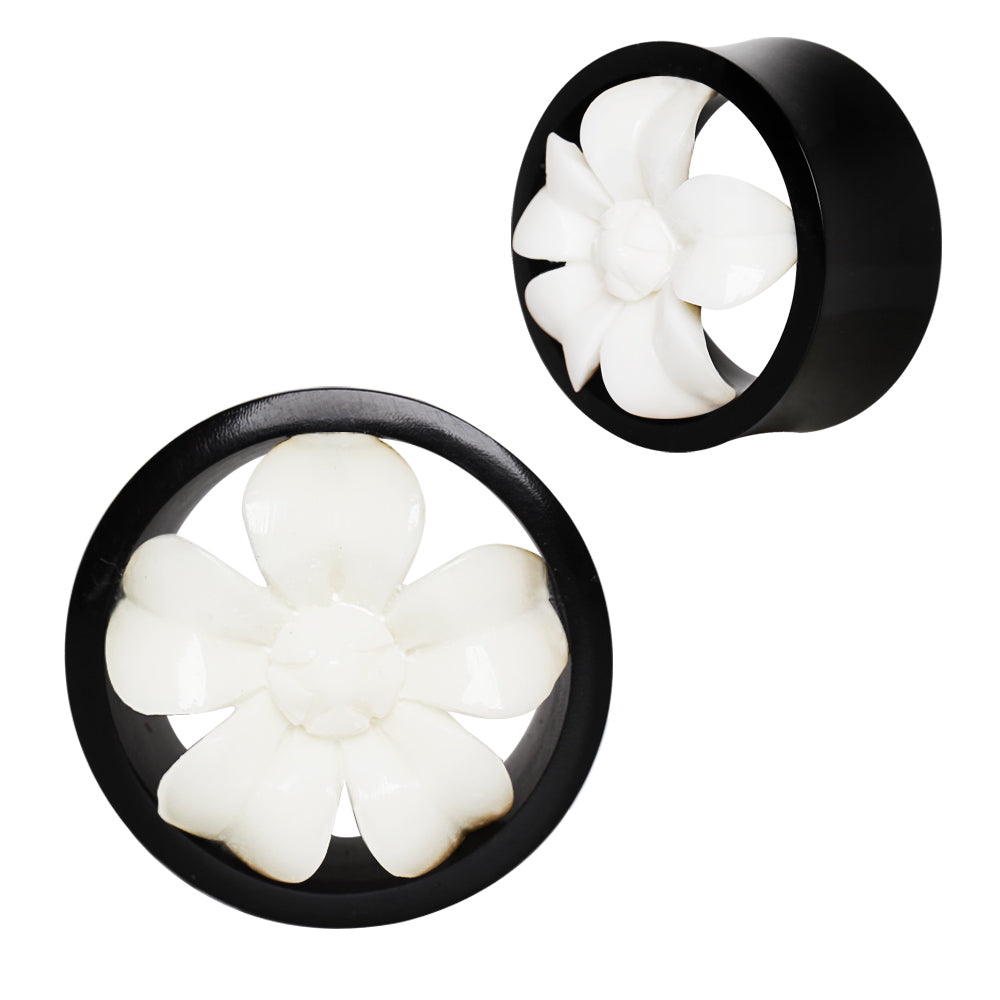 Bison Plug In Natural Organic Buffalo Bone & Horn Flower Blossom Tunnel Plug ...
