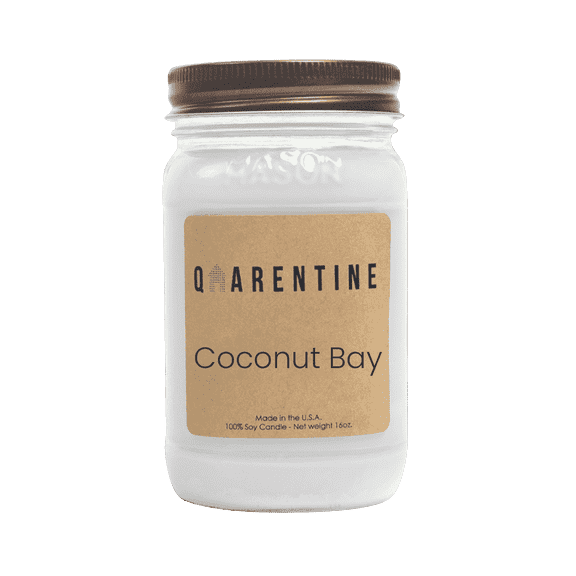 Natural Organic Coconut Bay Soy Wax Candle 16oz, Tropical Sweet Scent, Aromatherapy & Massage Oil - Quarentine Essentials by Carla Miles