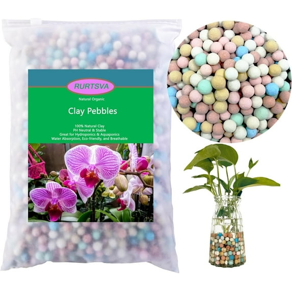 Natural Organic Colorful Leca Balls 2LBS for Plants, 8mm-10mm Ceramsite Clay Pebbles Indoor Potting Garden Soil for Orchid, Succulents, Hydroponics, Decoration, Drainage (2LBS, Colorful, 1)