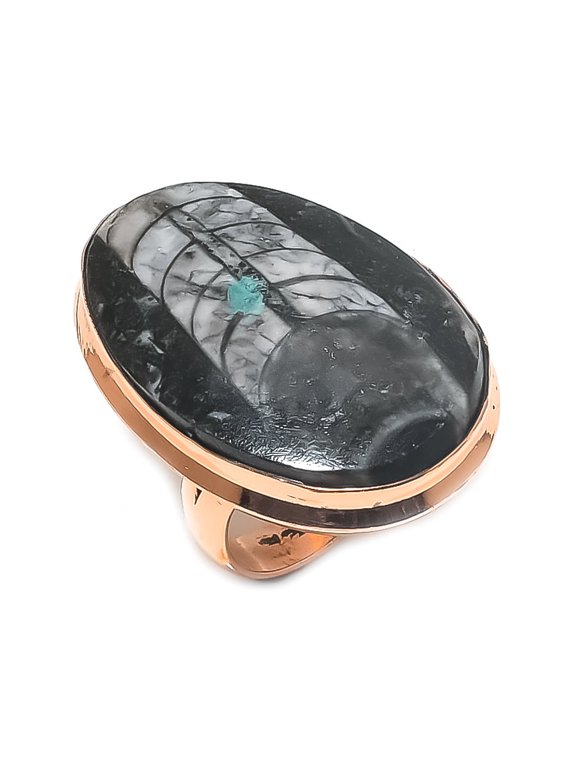 Natural Orthoceras Fossil Gemstone Handmade Copper Jewelry Ring Size 9