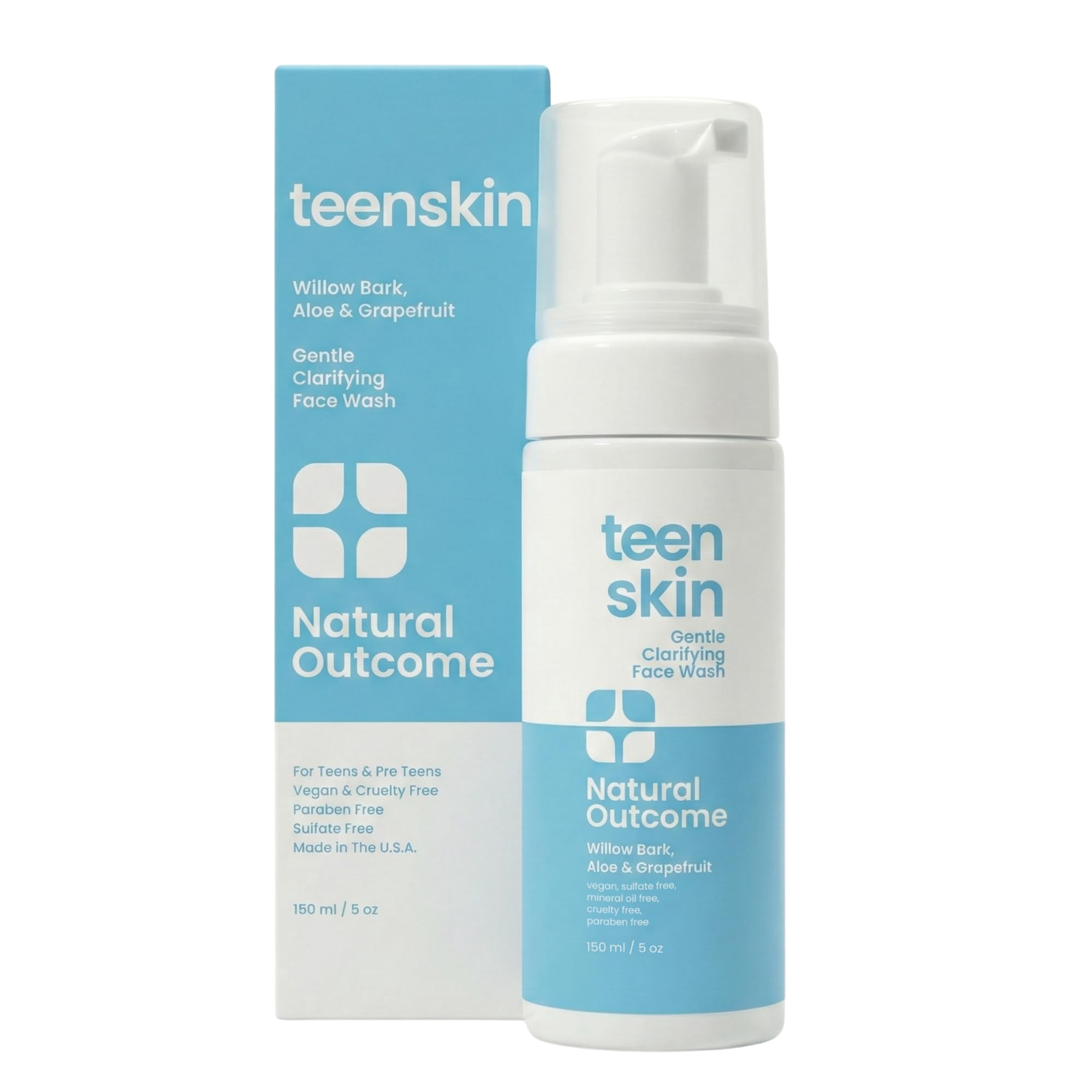 Teen Face Wash Skin | Gentle Foaming Daily Boys & Girls Facial Cleanser Lotion | Natural Non-toxic Ingredients | For Teens, Preteens & Kids Looking to Prevent Acne | 5 oz by Natural Outcome