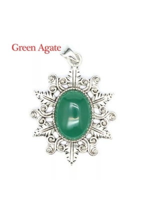 Natural Oval Bead Flower Leaves Pendant Stone Crystal Jewelry Healing Gift Reiki