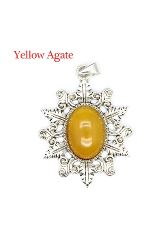 Natural Oval Bead Flower Leaves Pendant Stone Crystal Jewelry Healing Gift Reiki