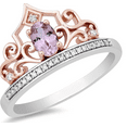 thumbnail image 1 of Natural Oval Cut Amethyst Crown Wedding Ring in 925 Sterling Silver - Proposal Ring - Christmas Gift For Her, 1 of 1