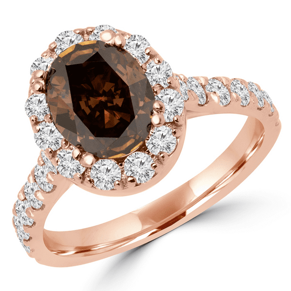 Natural Oval Cut Champagne Diamond Halo Engagement Ring - Gift For Wife