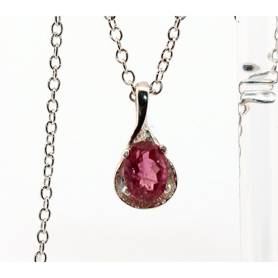 Natural Oval Pink Tourmaline Sterling Silver Necklace NT207