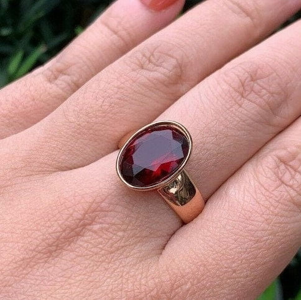 ARENAGEMSJEWELLERY Natural Oval Ruby/ maanik/ Burma Ring, 14K Solid Yellow Gold Filed Ring Ruby Engagement Ring July Birthstone Gift Ring Anniversary Ring