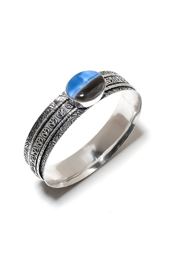 Natural Owhyee Opal Gemstone Handmade 925 Sterling Silver Cuff Bangle 7.5"