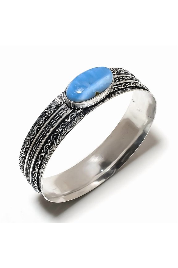 Natural Owhyee Opal Gemstone Handmade 925 Sterling Silver Cuff Bangle 7.5"