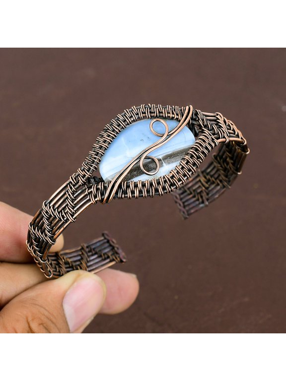 Natural Owhyee Opal Gemstone Handmade Copper Wire Wrap Bangle Adjustable