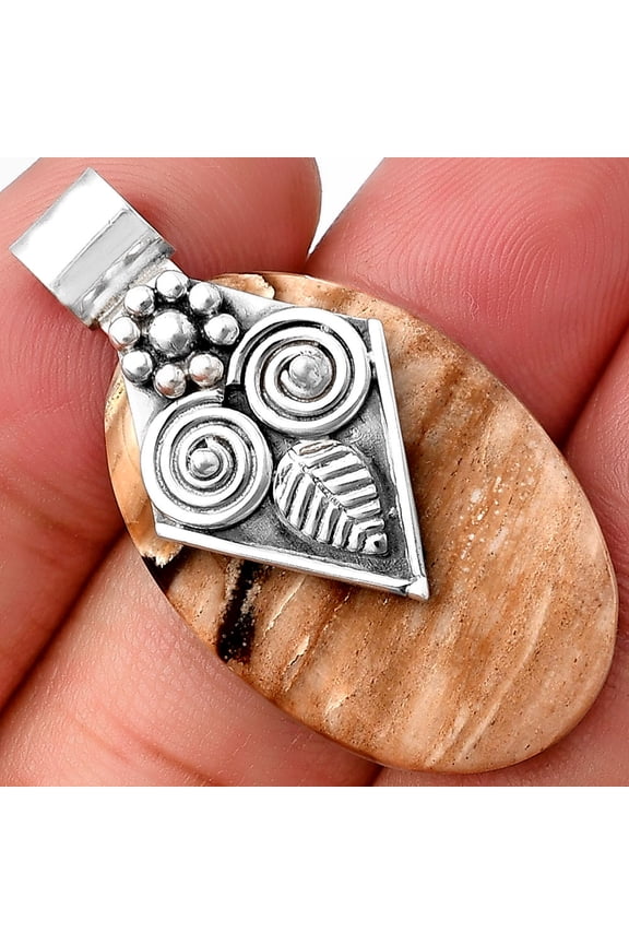 Natural Owl - Petrified Wood 925 Sterling Silver Pendant Jewelry P-1649 SDP141006