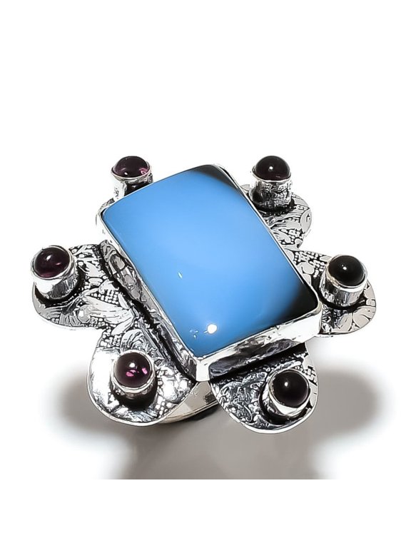 Natural Owyhee Opal, Amethyst Gemstone 925 Sterling Silver Ring Size 6