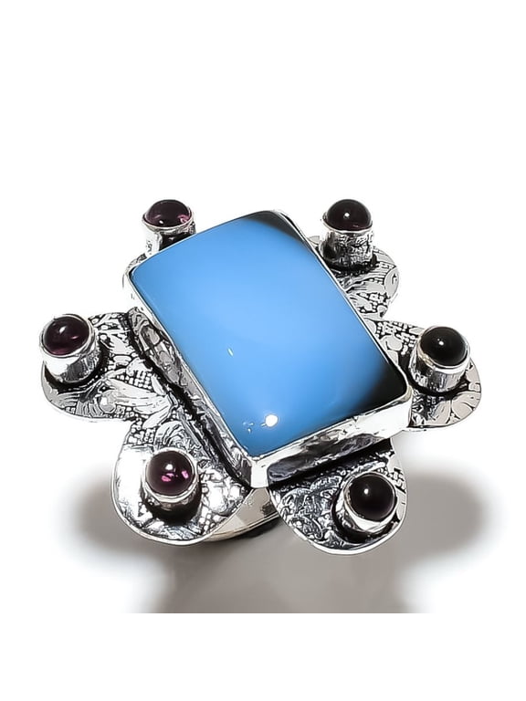 Natural Owyhee Opal, Amethyst Gemstone 925 Sterling Silver Ring Size 7