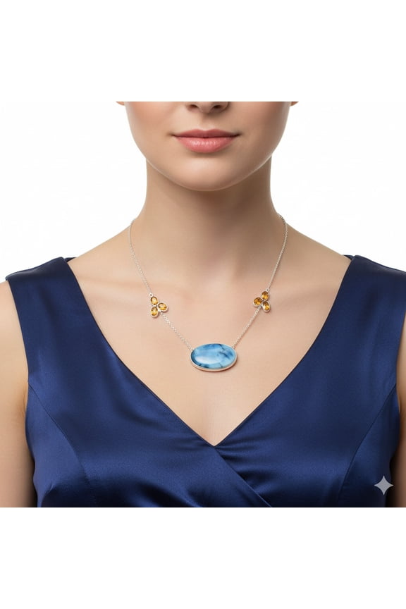 Natural Owyhee Opal & Citrine 925 Sterling Silver Necklace Jewelry N-1002 SDN1686