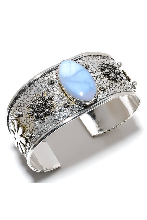 Natural Owyhee Opal Handmade 925 Sterling Silver Cuff Bangle Adjustable
