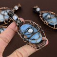 thumbnail image 1 of Natural Owyhee Opal, Moonstone Gemstone Copper Wire Wrap Pendant 3.39", 1 of 5