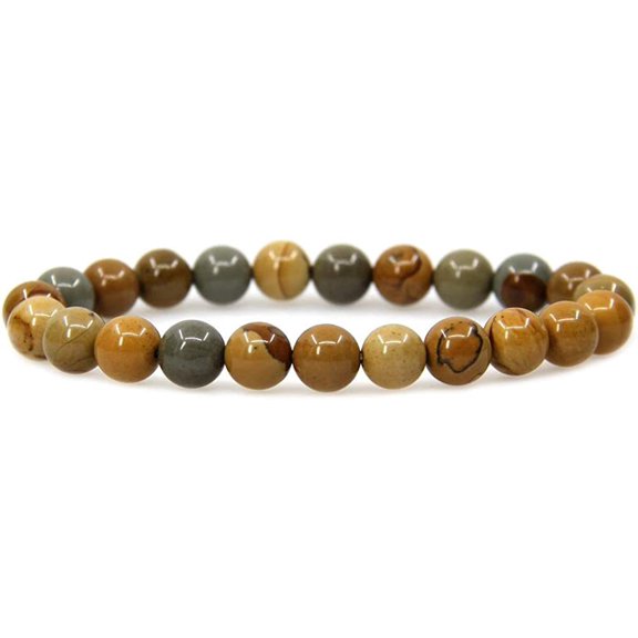 Natural Owyhee Picture Jasper Gemstone 8mm Round Beads Stretch Bracelet 7" Unisex