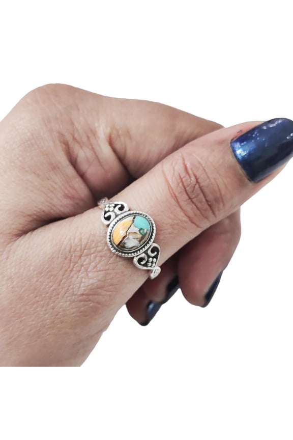 Natural Oyster Copper Turquoise Ring, Copper Turquoise Gemstone Ring, December Birthstone, Tiny Bohemian Ring, 925 Sterling Silver, Womens Ring, Christmas Thanksgiving, Handmade Statement Jewelry