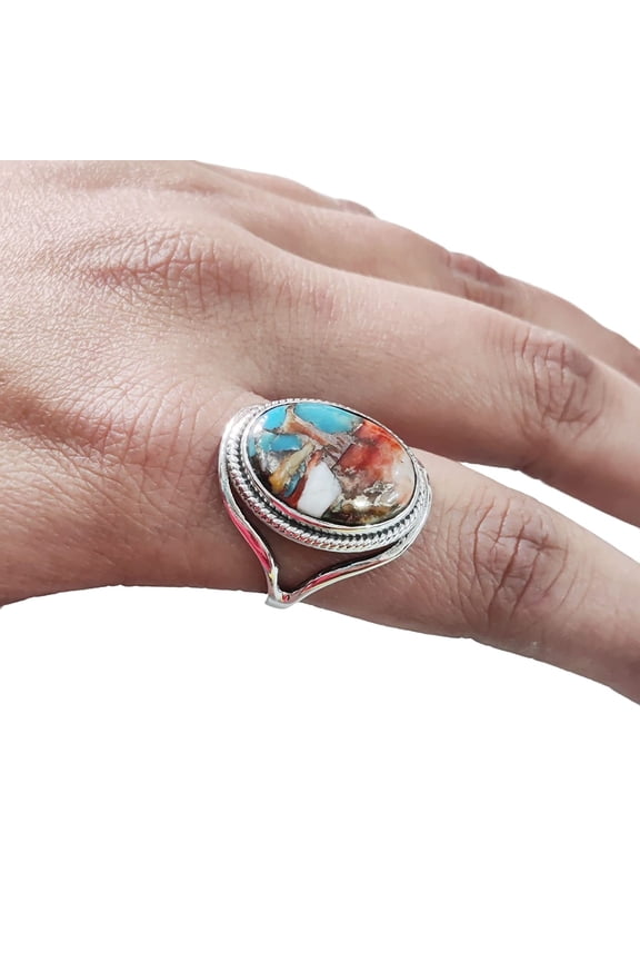 Natural Oyster Copper Turquoise Ring, Turquoise Ring, December Birthstone, Designer Band, 925 Sterling Silver, Womens Ring, Christmas, Thanksgiven, Handmade, Statement Jewelry, Natural Turquoise Ring