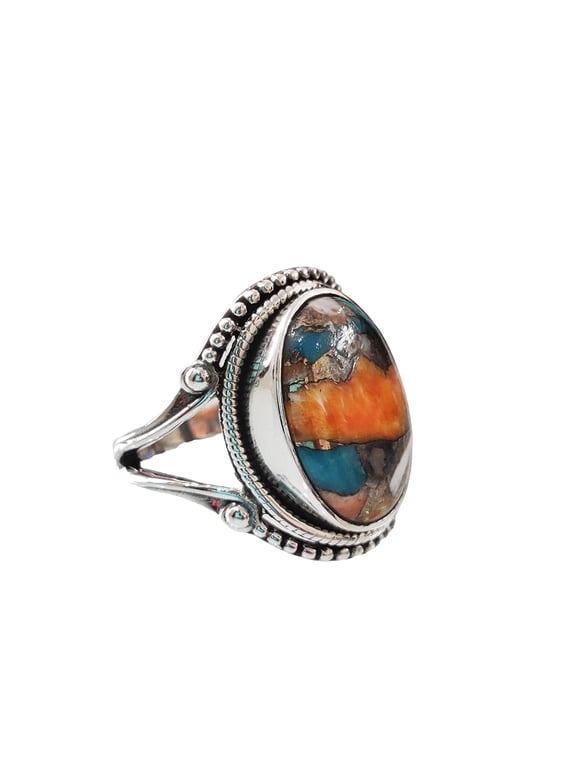 Natural Oyster Copper Turquoise Ring, Turquoise Ring, December Birthstone, Bohemian Band, 925 Sterling Silver, Womens Ring, Christmas, Thanksgiven, Handmade, Statement Jewelry, Natural Turquoise Ring
