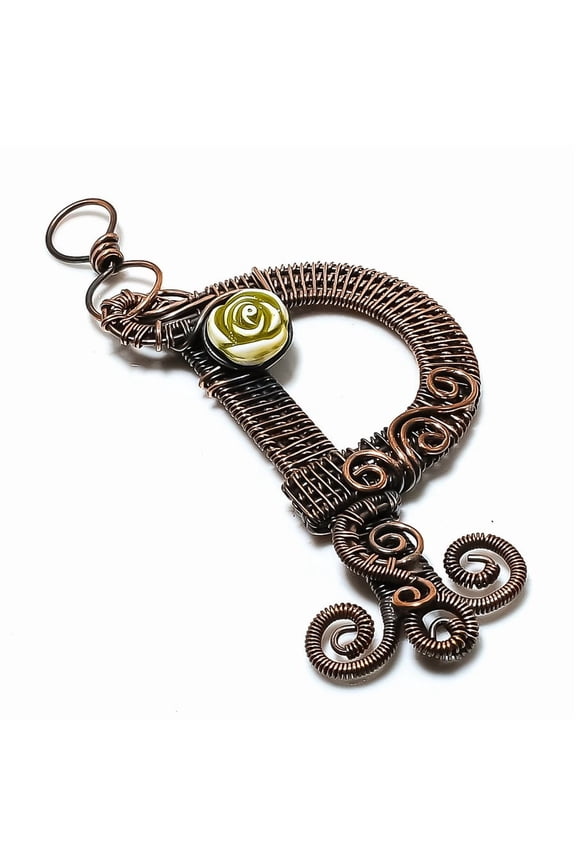 Natural P Look Gemstone Handmade Copper Wire Wrap Jewelry Pendant 3.66"