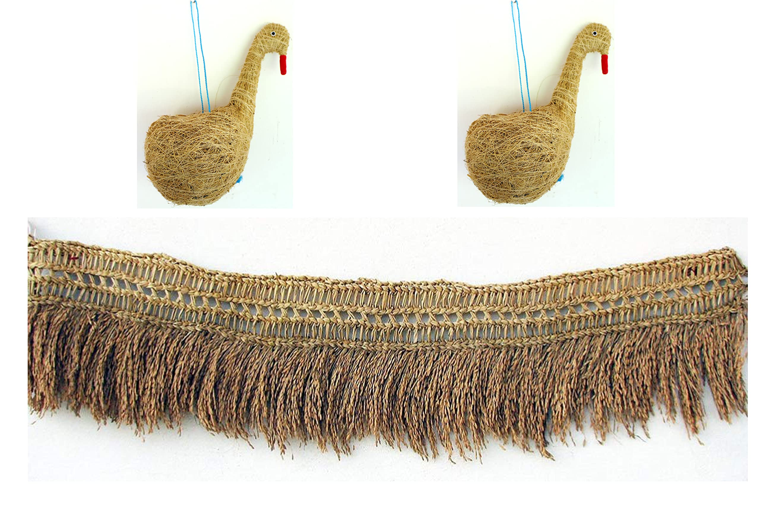 Natural Paddy Toran With 2 Vetiver Peacock Hanging Combo,3.5 Feet Door