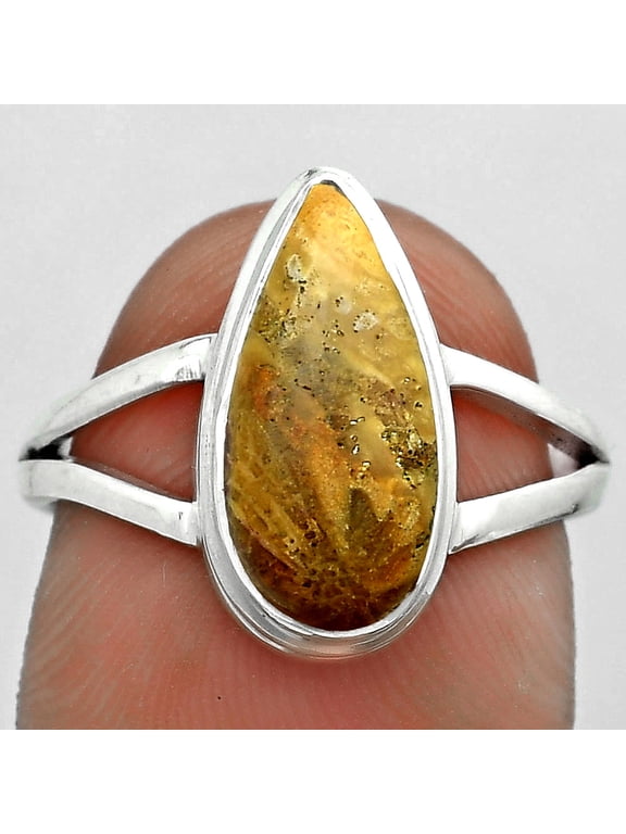Natural Palm Root Fossil Agate 925 Sterling Silver Ring s.7.5 Jewelry R-1008 SDR179933