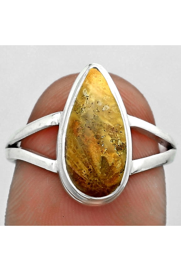 Natural Palm Root Fossil Agate 925 Sterling Silver Ring s.7.5 Jewelry R-1008 SDR179933