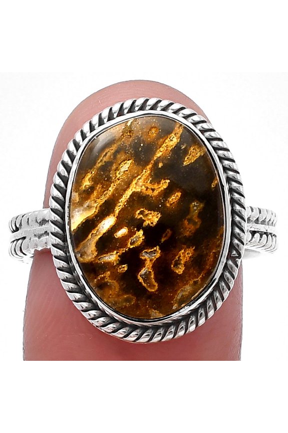 Natural Palm Root Fossil Agate 925 Sterling Silver Ring s.8.5 Jewelry R-1065 SDR213495