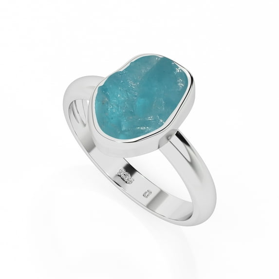 Natural Paraiba Apatite Rough Shape Rings in Sterling Silver for Women, May Birthstone Jewelry for Her Birthday, Wedding Anniversary, Christmas, Mothers Day