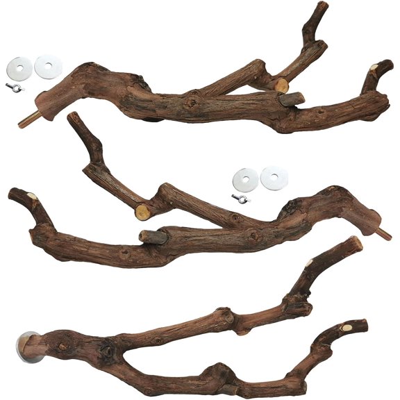 Natural Parrot Perch Bird Stand Pole Wild Grape Stick Paw Grinding Fork Parakeet Climbing Standing Branches Toy Chewable Cage Accessories for Small Budgies Cockatiels Lovebirds 3PCS