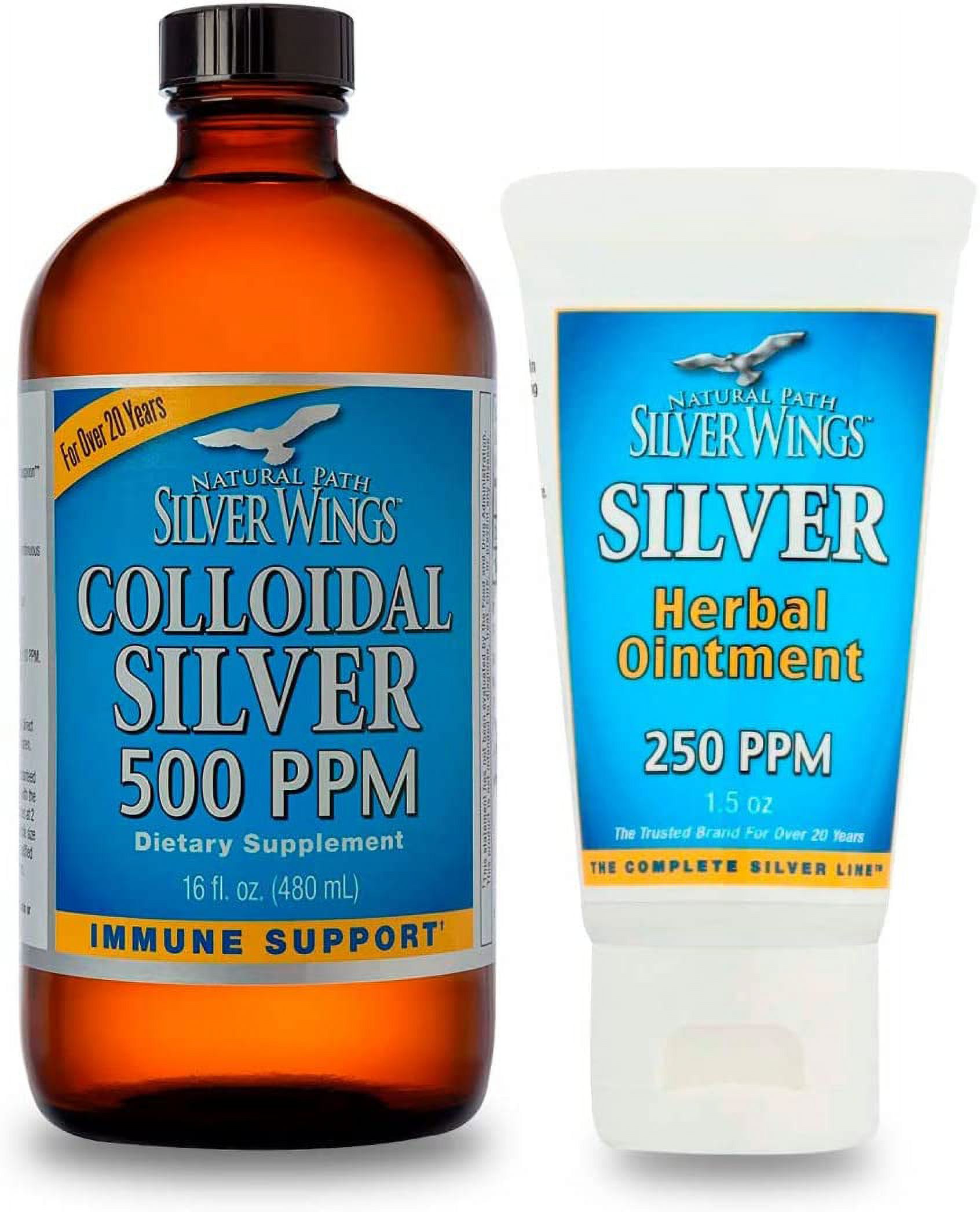 Natural Path Silver Wings Colloidal Silver 500PPM 16Oz + Herbal