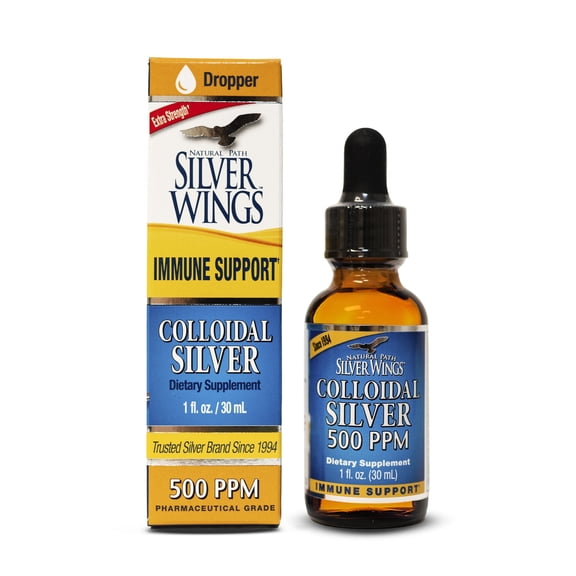 Natural Path Silver Wings Colloidal Silver - Extra Strength Liquid Immune Support Supplement - 500ppm (2500mcg) - 1 fl. oz Dropper