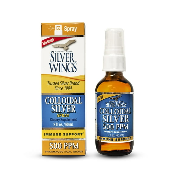 Natural Path Silver Wings Colloidal Silver - Extra Strength Liquid Immune Support Supplement - 500ppm (2500mcg) - 2oz Spray