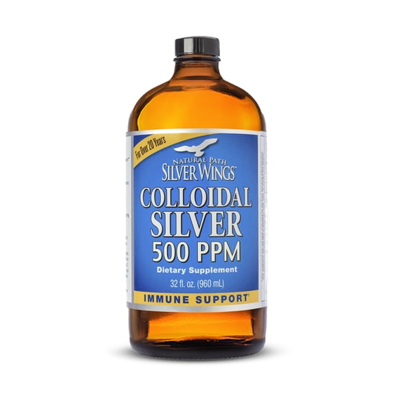 Natural Path Silver Wings Colloidal Silver - Extra Strength Liquid Immune Support Supplement - 500ppm (2500mcg) - 1 fl. oz Dropper