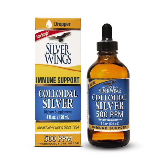 Natural Path Silver Wings Colloidal Silver - Extra Strength Liquid Immune Support Supplement - - 500ppm (2500mcg) - 4 fl. oz Dropper