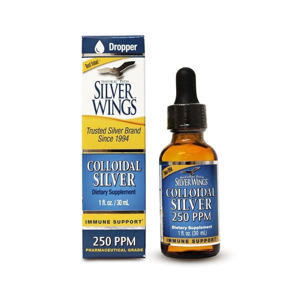 Natural Path Silver Wings Colloidal Silver Liquid - Enhanced Immune Support Supplement - High Strength, - 250ppm (1250mcg) - 1oz Dropper