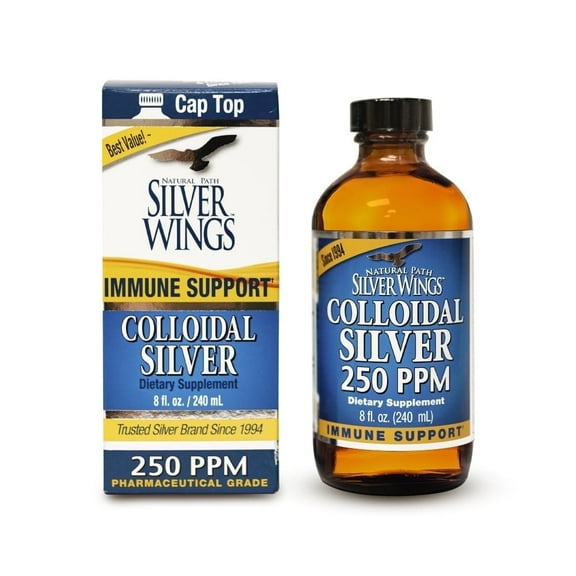 Natural Path Silver Wings Colloidal Silver Liquid  - Enhanced Immune Support Supplement -  High Strength, - 250ppm (1250mcg) - 8oz