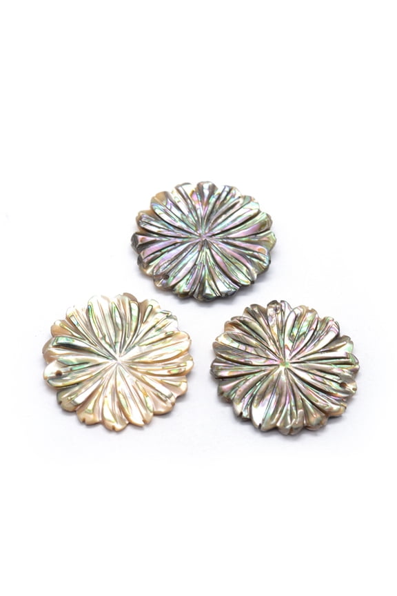 Natural Paua Shell Pendants Flower 34~35x3~4mm Hole: 1.5mm