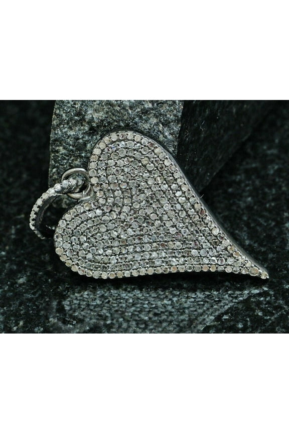 Natural Pave Diamond Heart Pendant 925 Silver Heart Shape Pendant Special Gift.