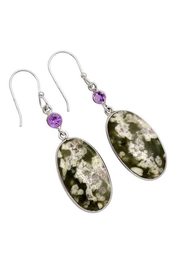 Natural Peace Jade & Amethyst 925 Sterling Silver Earrings Jewelry E-1002 SDE90293
