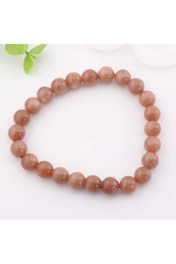 Natural Peach Moonstone Bracelet - Metal Free, 8mm - Mystic Gemstone Jewelry | Stone Beads Bracelet | Focus on Heart Chakra | Stunning Gem Patterns Tones | Elevate your inner peace and seren