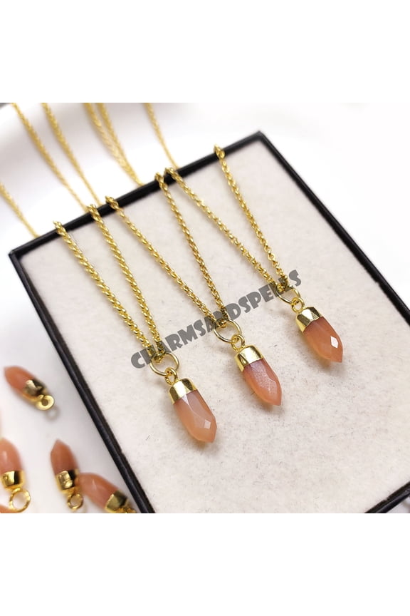 Natural Peach Moonstone Chain Pendant 14K Gold Plated Jewelry Unique Statement Necklace Wedding Gift Pendant Birthday Gift For Lover
