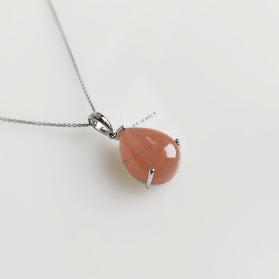 Natural Peach Moonstone Pendant, 14K Solid White Gold Moonstone Pendant, June Birthstone, Prong Pendant, Christmas Gift, Moonstone Jewelry