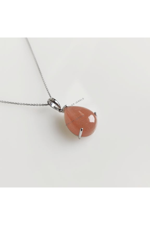 Natural Peach Moonstone Pendant, 14K Solid White Gold Moonstone Pendant, June Birthstone, Prong Pendant, Christmas Gift, Moonstone Jewelry