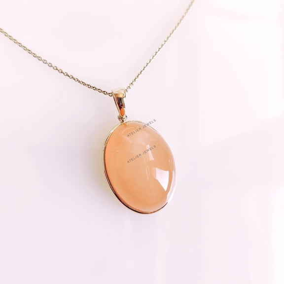Natural Peach Moonstone Pendant, 14K Solid Yellow Gold Moonstone Pendant, June Birthstone, Bezel Pendant, Moonstone Jewelry, Valentine Gift