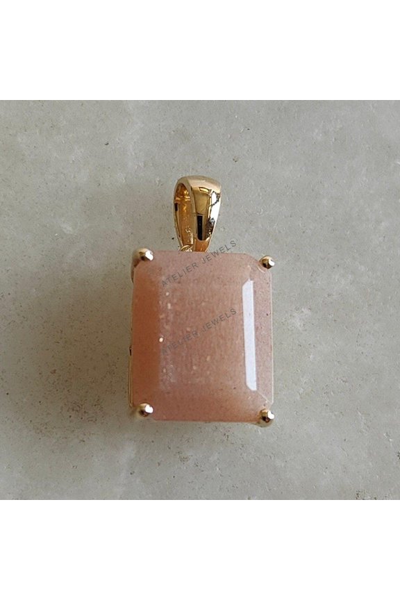 Natural Peach Moonstone Pendant, 14K Solid Yellow Gold Moonstone Pendant, June Birthstone Pendant, Moonstone Jewelry, Christmas Present