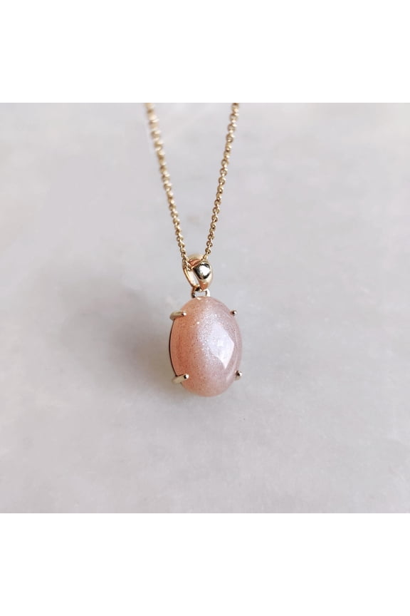 Natural Peach Moonstone Pendant, 14K Solid Yellow Gold Moonstone Pendant, June Birthstone Pendant, Moonstone Jewelry, Christmas Present
